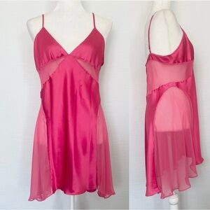 Vintage Victoria's Secret Vibrant Bubblegum Pink Satin Babydoll Slip Dress, Sz S